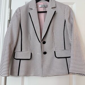 Kasper Black-Trim Pink Grid Tweed Blazer